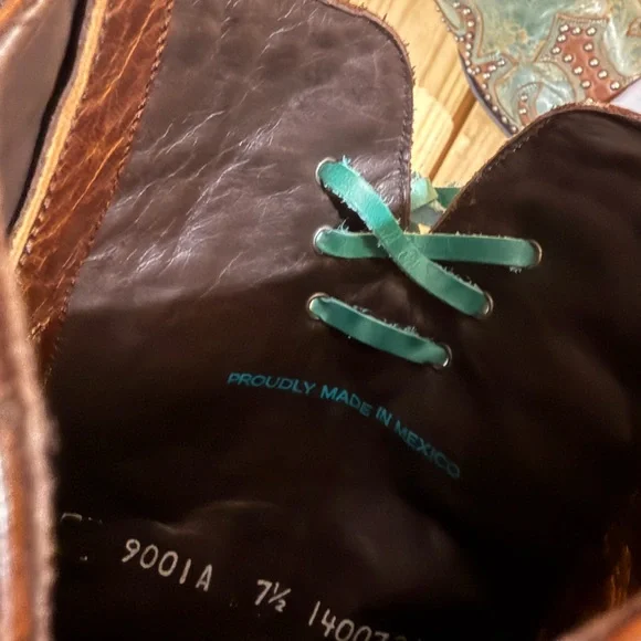 Double D Ranch Brown and Turquoise Embroidered Western Heeled Boots - Picture 8 of 8